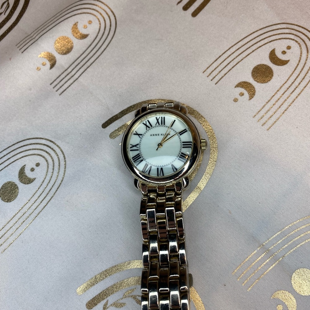 Anne Klein Silver and White Wall Clock Elegant Decor